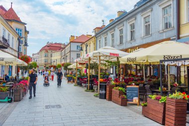 Rzeszow, Polonya, 21 Ağustos 2024: Rzeszow, Poland.IMAGE 'in merkezinde yaya caddesi