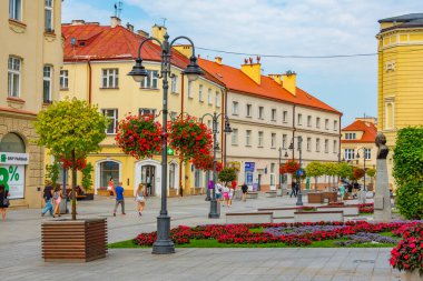 Rzeszow, Polonya, 21 Ağustos 2024: Rzeszow, Poland.IMAGE 'in merkezinde yaya caddesi
