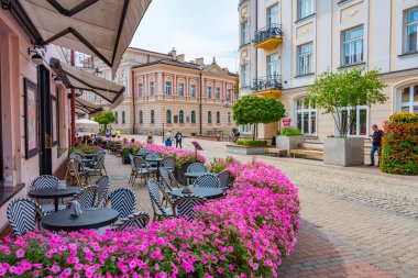 Tarnow, Polonya, 21 Ağustos 2024: Tarnow, Poland.IMAGE 'in merkezinde yaya sokağı