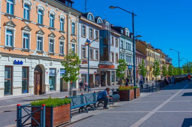 Ceske Budejovice, Çek Cumhuriyeti, 27 Nisan 2024: Ceske Budejovice, Çek Cumhuriyeti 'nde ana yaya sokağı.
