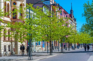 Ceske Budejovice, Çek Cumhuriyeti, 27 Nisan 2024: Ceske Budejovice, Çek Cumhuriyeti 'nde ana yaya sokağı.