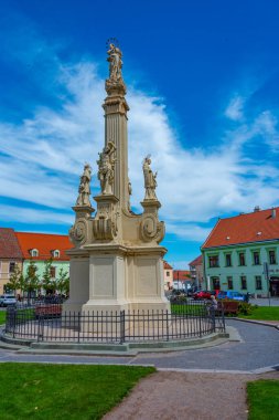 Valtice, Çek Cumhuriyeti, 6 Temmuz 2024: Çek Cumhuriyeti 'nin Valtice kentindeki Namesti Svobody' de veba köşe yazısı.