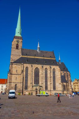 Pilsen, Çek Cumhuriyeti, 21 Eylül 2024: Pilsen, Çek Cumhuriyeti 'ndeki St. Bartholomew Katedrali.