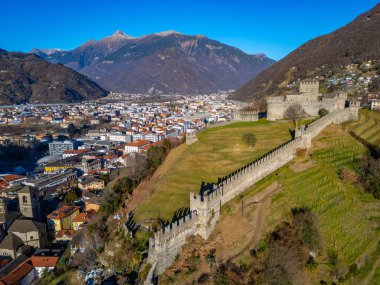 Castello di Montebello, Switzerland ile Bellinzona Panorama Manzarası.