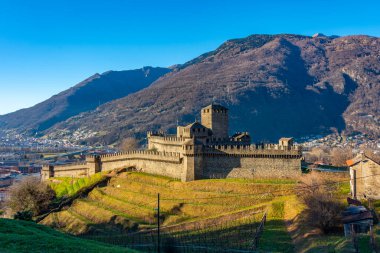 Castello di Montebello, Switzerland ile Bellinzona Panorama Manzarası.