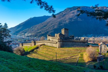 Castello di Montebello, Switzerland ile Bellinzona Panorama Manzarası.