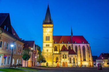 Bardejov, Slovakya 'daki Aziz Egidius Katedrali' nin gece görüşü.