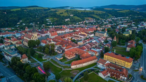 Slovakya 'da Bardejov' un günbatımı manzarası.