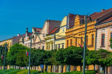 Presov, Slovakya 'daki ana meydanda renkli evler.
