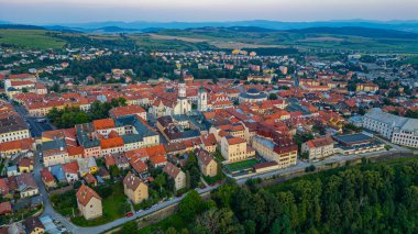 Levoca, Slovakya 'da günbatımı manzara.