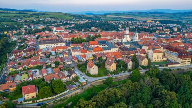 Levoca, Slovakya 'da günbatımı manzara.