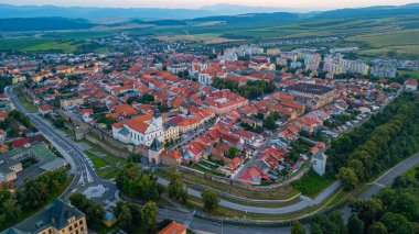 Levoca, Slovakya 'da günbatımı manzara.