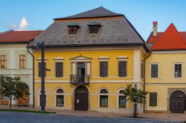 Levoca, Slovakya 'daki ana meydanda renkli evler.