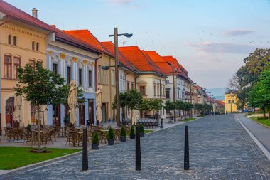 Levoca, Slovakya 'daki ana meydanda renkli evler.