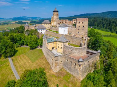 Slovakya 'da güneşli bir günde Stara Lubovna kalesi.