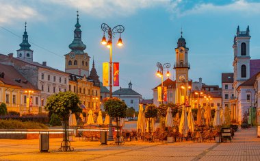 Levoca, Slovakya 'da günbatımı manzara.