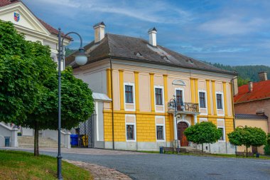 Slovakya 'daki Stefanik Meydanı' nda renkli evler.