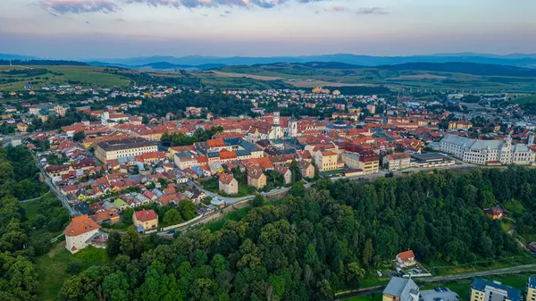 Levoca, Slovakya 'da günbatımı manzara.