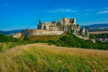 Slovakya 'daki Beckov kalesinin Panorama manzarası.
