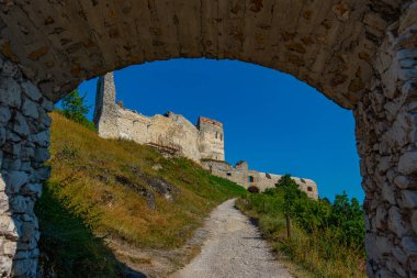 Güneşli bir günde Slovakya 'daki Cachtice şatosunun görüntüsü.