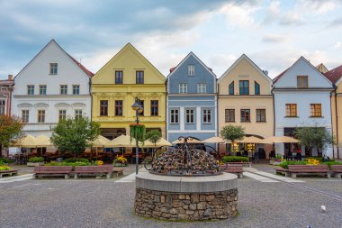 Zilina, Slovakya 'daki Marianske isim meydanının gün doğumu manzarası.
