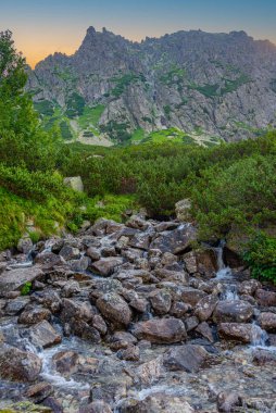 Slovakya 'daki High Tatras Ulusal Parkı' nda Rysy tepesine doğru yürüyüş.