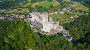 Slovakya 'daki Strecno kalesinin panorama manzarası.