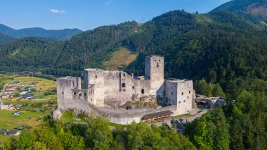 Slovakya 'daki Strecno kalesinin panorama manzarası.