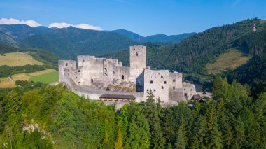 Slovakya 'daki Strecno kalesinin panorama manzarası.