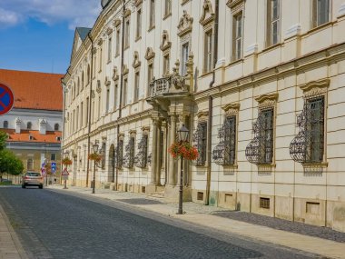 Nitra Kalesi kompleksindeki tarihi evler, Slovakya.IMAGE
