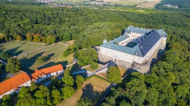 Slovakya 'daki Cerveny Kamen kalesinin panorama manzarası.
