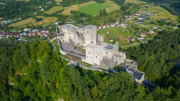 Slovakya 'daki Strecno kalesinin panorama manzarası.