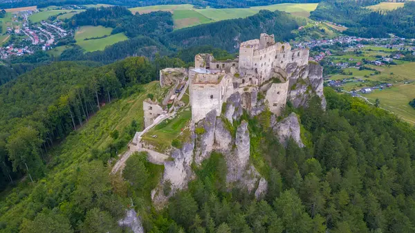 Slovakya 'daki Lietava şatosunun Panorama manzarası.