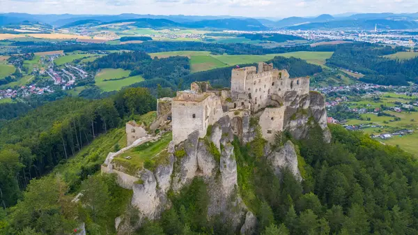 Slovakya 'daki Lietava şatosunun Panorama manzarası.