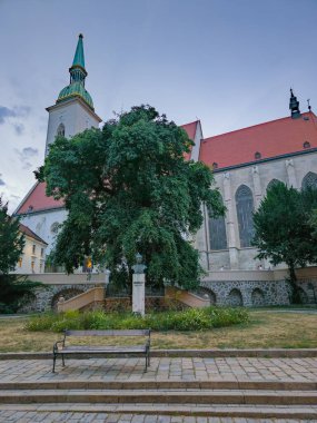 Bratislava, Slovakya 'daki St. Martin Katedrali' nde günbatımı.