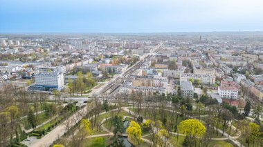Polonyalı Czestochowa şehrinin hava manzarası.