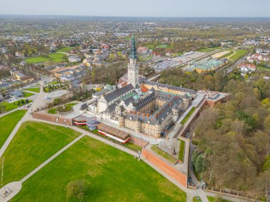 Czestochowa, Poland.IMAGE 'deki Jasna Gora manastırının panorama manzarası