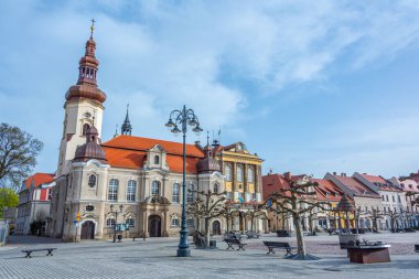 Pszczyna, Poland.IMAGE 'deki ana meydanın görüntüsü