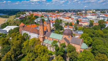 Plock, Poland.IMAGE 'deki katedralin panorama görüntüsü