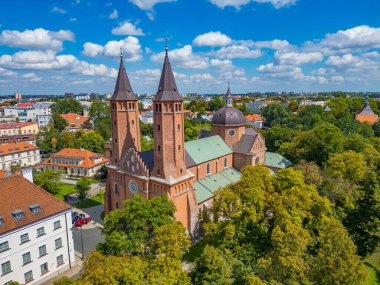 Plock, Poland.IMAGE 'deki katedralin panorama görüntüsü