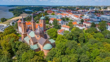 Plock, Poland.IMAGE 'deki katedralin panorama görüntüsü