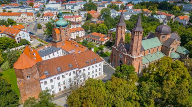 Plock, Poland.IMAGE 'deki katedralin panorama görüntüsü