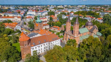 Plock, Poland.IMAGE 'deki katedralin panorama görüntüsü