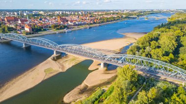 Jozef Pilsudski Köprüsü ve Torun, Poland.IMAGE panoraması