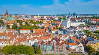 Szczecin, Poland.IMAGE 'deki eski şehrin hava manzarası