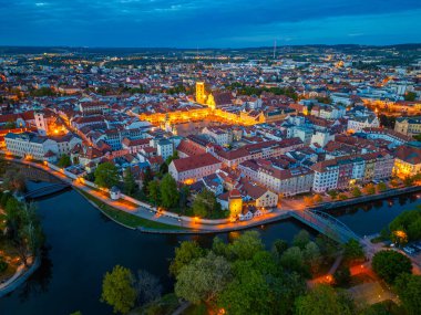 Çek Cumhuriyeti 'nde Ceske Budejovice' nin günbatımı manzara. IMAGE