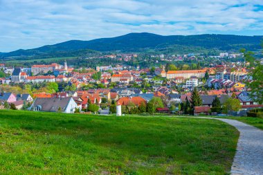 Çek Cumhuriyeti 'nde Cesky Krumlov' un Panorama görünümü.