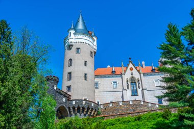 Zleby Şatosu güneşli bir günde izlendi, Çek Cumhuriyeti.