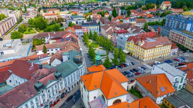 Çek Cumhuriyeti 'nin Benesov u Prahy şehir merkezinin panorama manzarası.