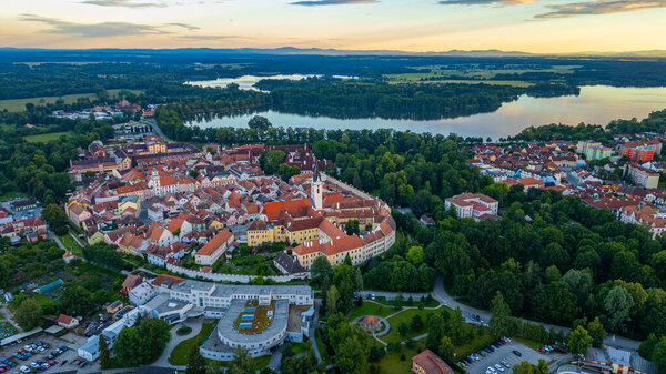 Sunset panorama view of Trebon, Czech republic.IMAGE